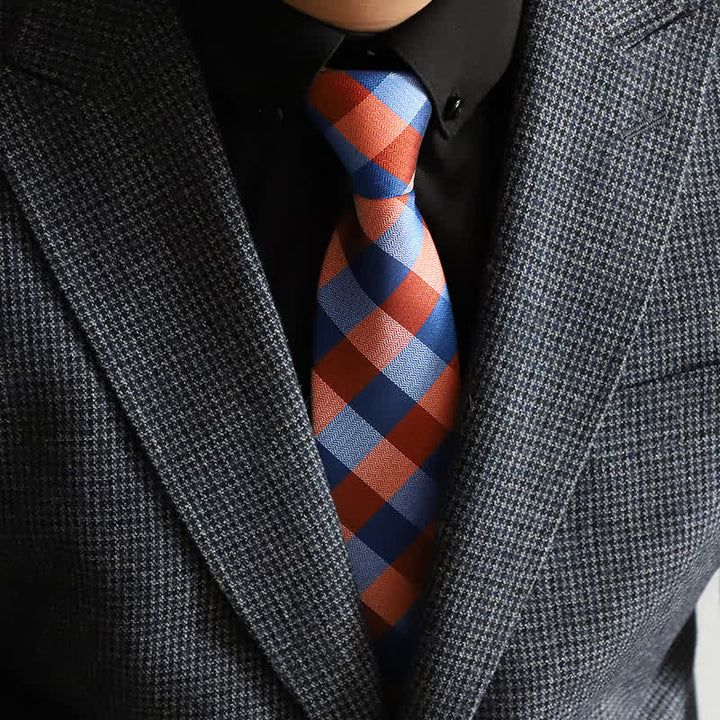 Men's Blend Color Zipper Tie Plaid Necktie - Orange - image 5