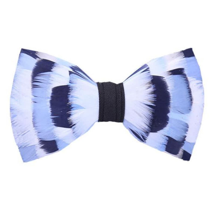 Blue & White Checkerboard Feather Bow Tie with Lapel Pin