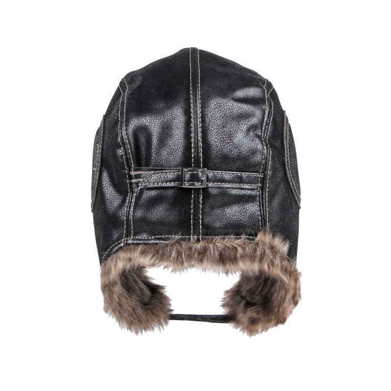 Soft Fluffy Ear Protection Imitation Leather Trapper Hat