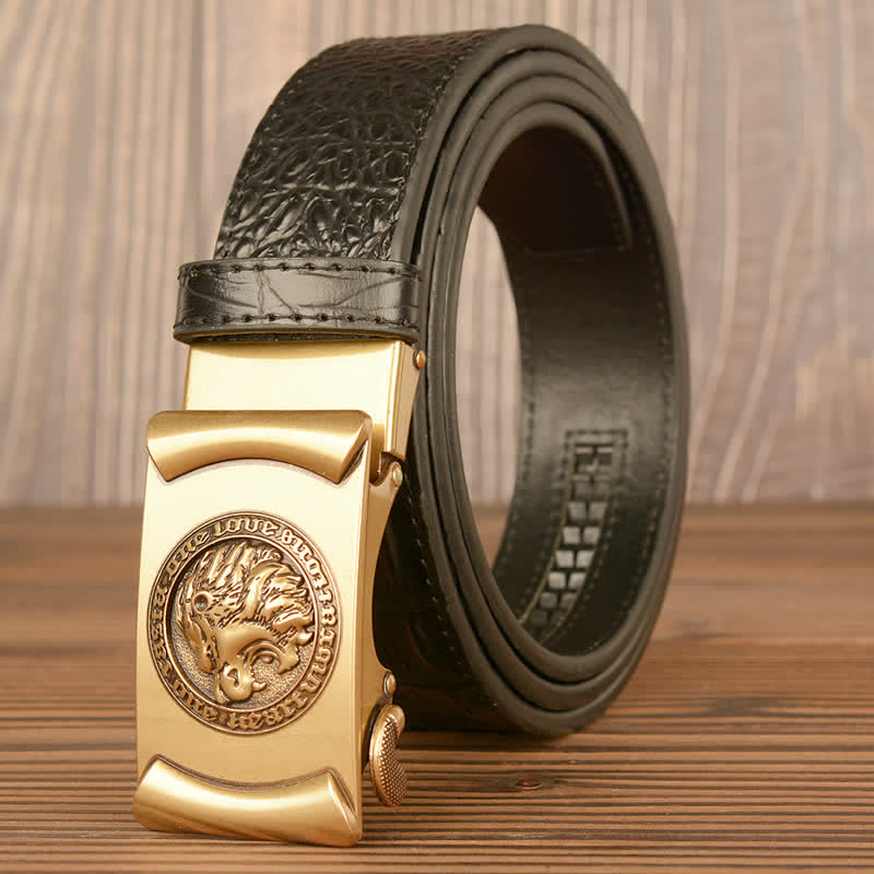 Men's Lion Head Alligator Pattern Leather Belt