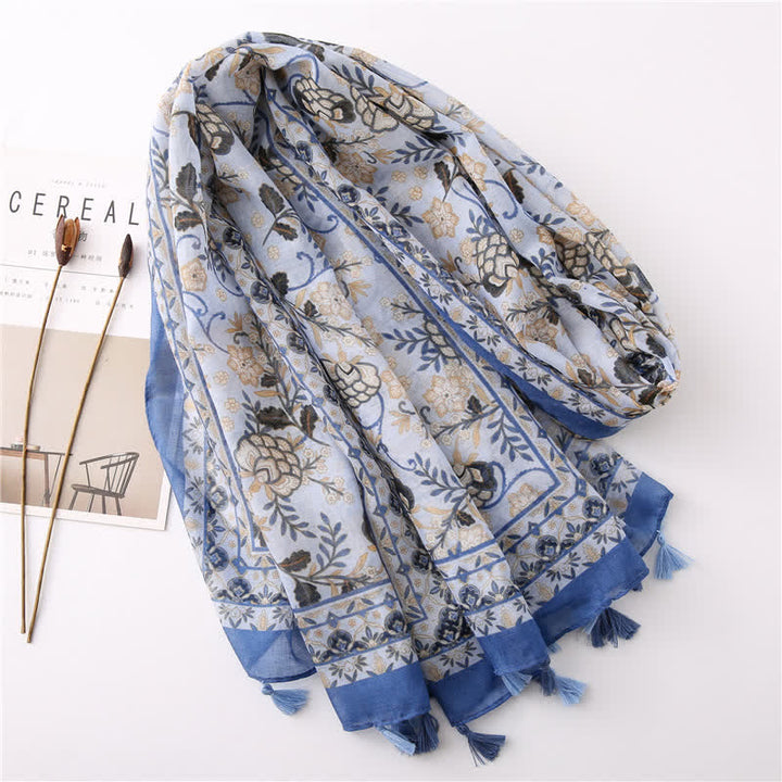 Women's Bohemian Print Floral Tassel Scarf