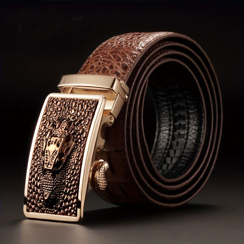 Men's Exotic Alligator Head Buckle Leather Belt