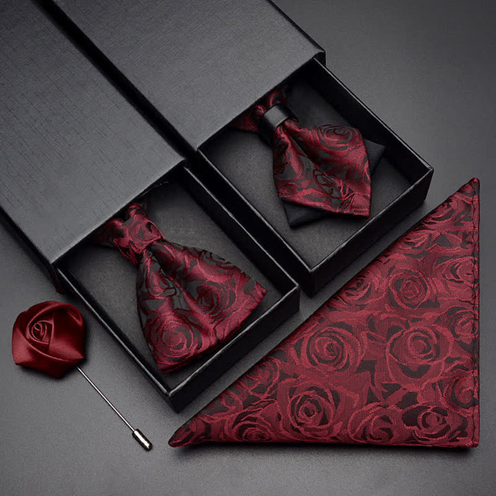 Men's Burgundy Rose Bow Tie Corsage Handkerchief