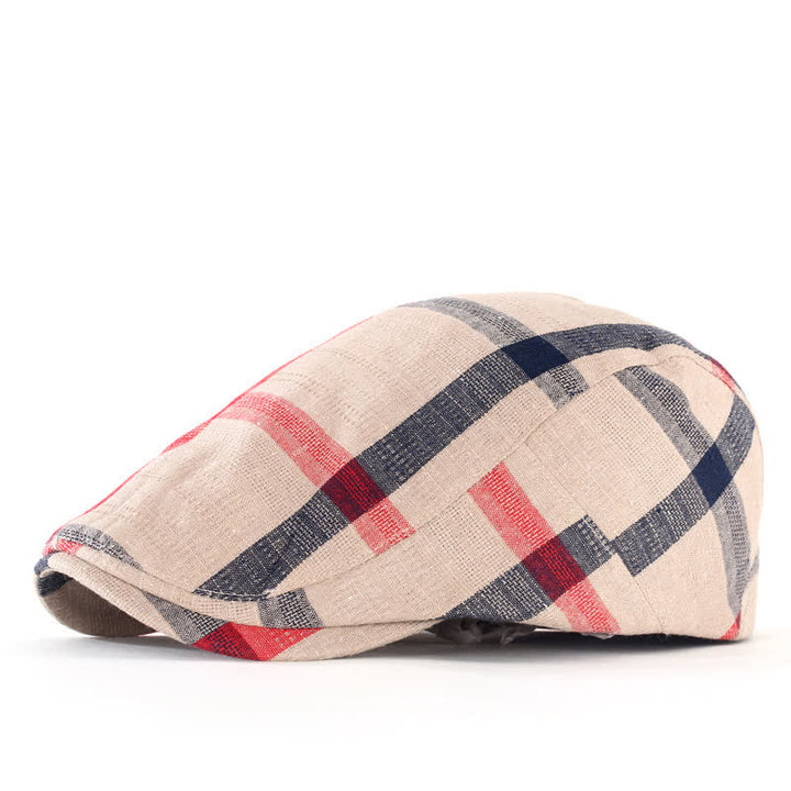 Striped Plaid Thin Adjustable Beret Cap - Beige - Adjustable (about 22"-23 5/8") - image 6