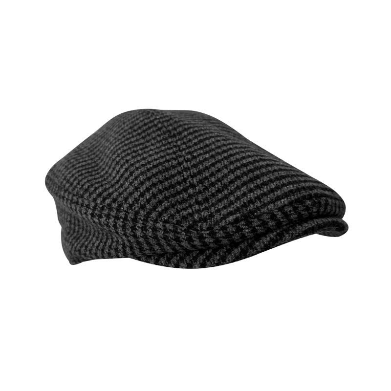 Black & Gray Houndstooth Checks Ivy Beret Cap