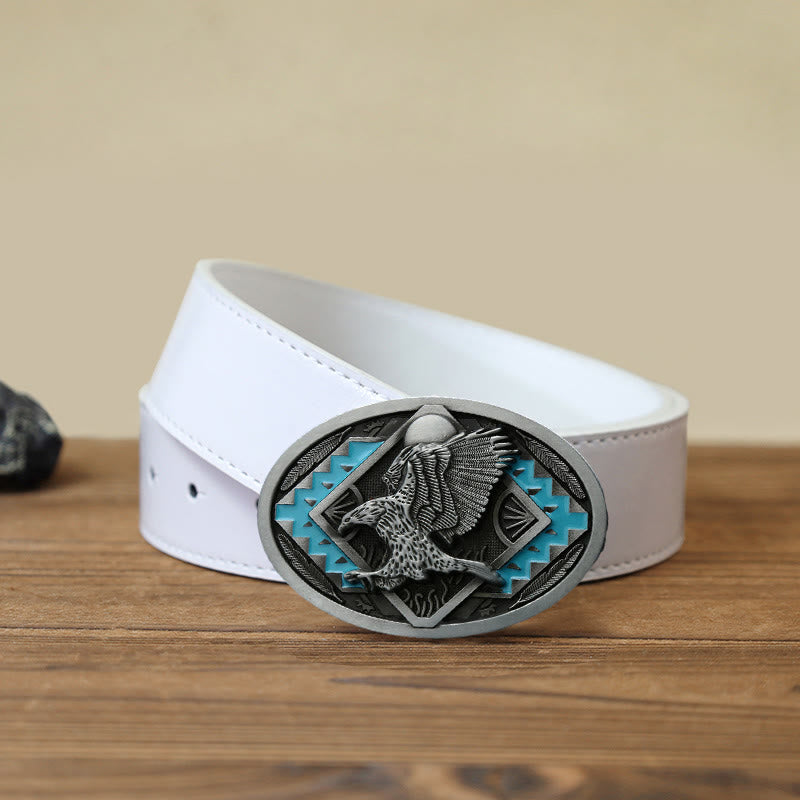 Men's DIY Enamel Landing Eagle Buckle Leather Belt