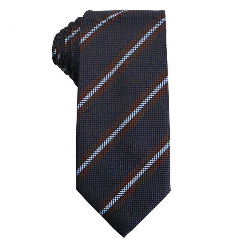 Men's Elegant Striped Series Necktie - Dark Blue & Brown - image 5