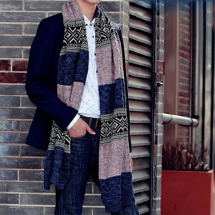 Men's Argyle Knitted Stitching Color Block Scarf