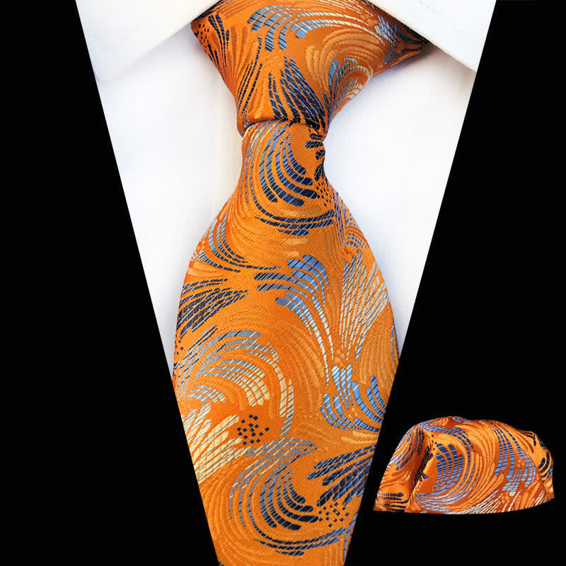 2Pcs Men's Splashing Waves Floral Necktie Set - Orange & Yellow - image 1
