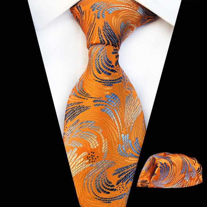 2Pcs Men's Splashing Waves Floral Necktie Set - Orange & Yellow - image 1