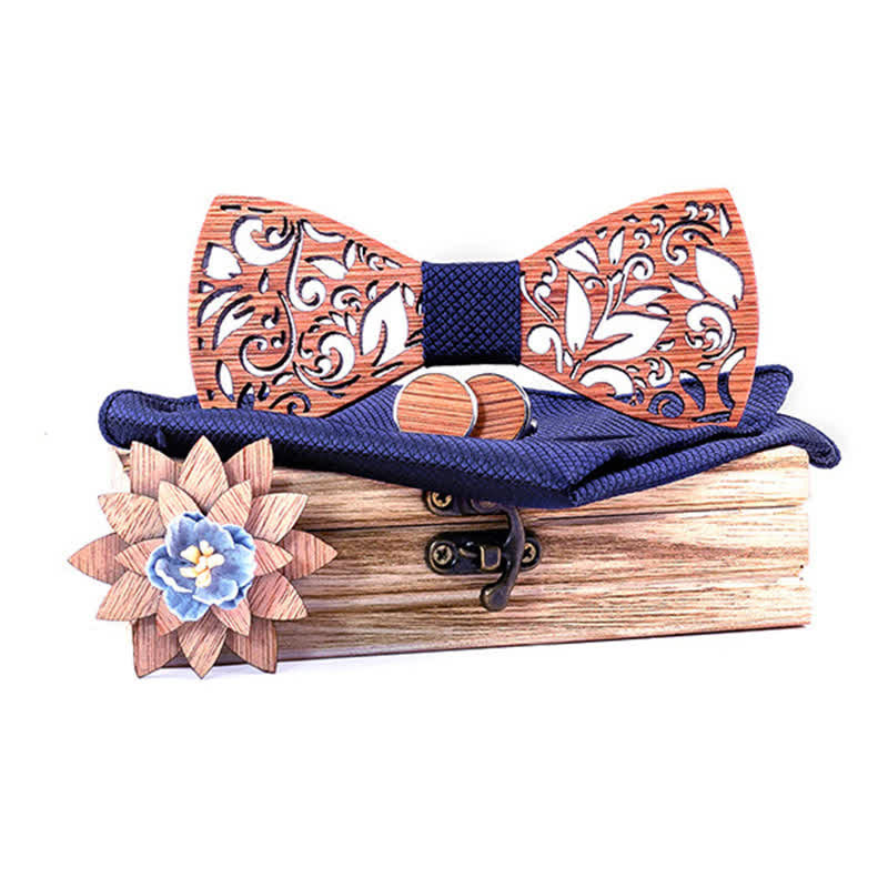 4Pcs Men's Plant Hollow Wooden Bow Tie Set