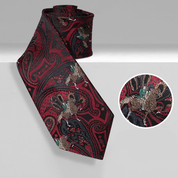 Men's Burgundy Horse Riding Paisley Necktie