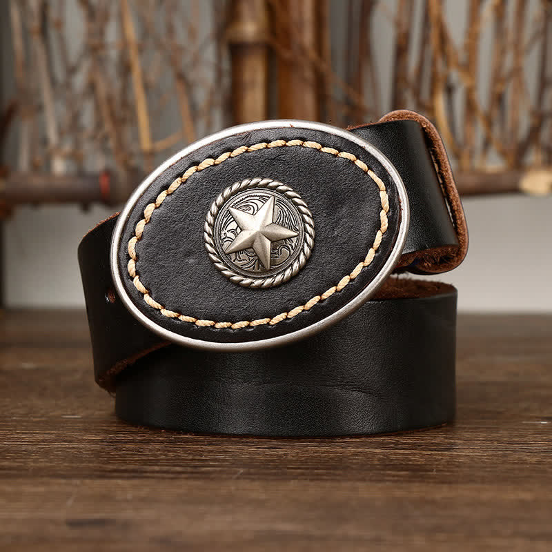 Men's Wild-West Pentacle Thicken Leather Belt