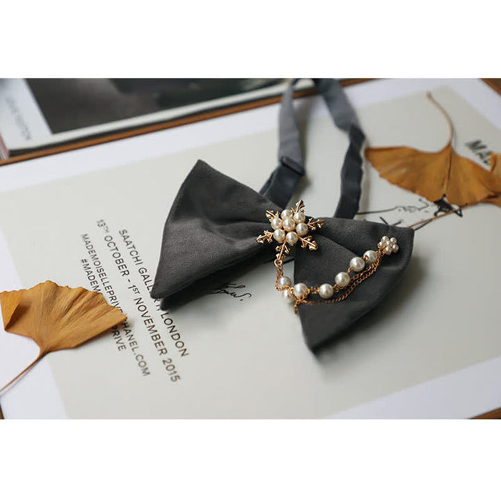 Men's Snowflake Pearl Chain Velvet Bow Tie