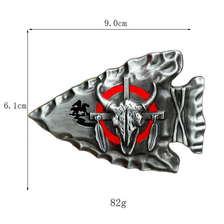 Men's DIY Arrowhead Shaped Bull Buckle Leather Belt