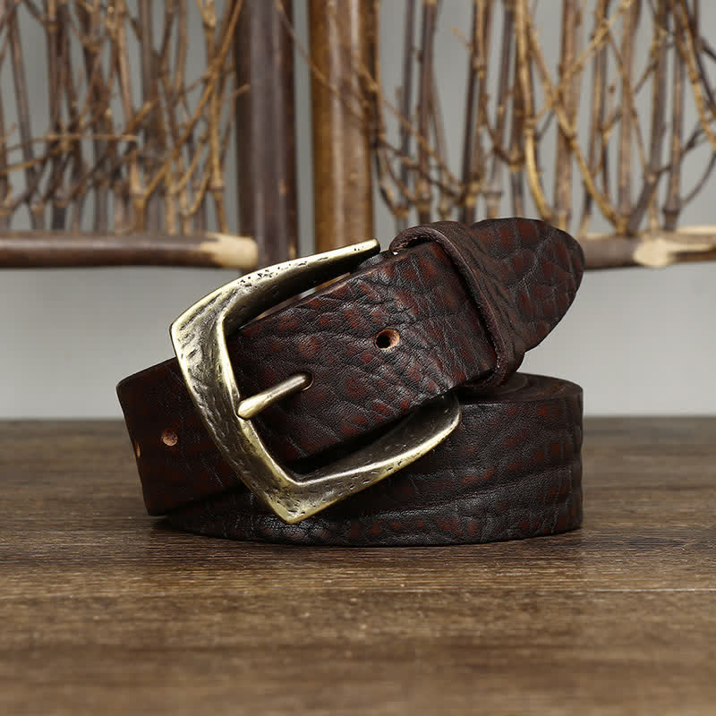 Men's Retro Yak Skin Pattern Leather Belt