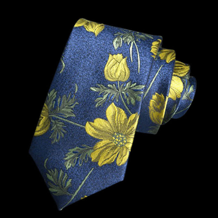 8Pcs RoyalBlue&Yellow Leaves Flower Vogue Necktie Bow Ties Gift Box