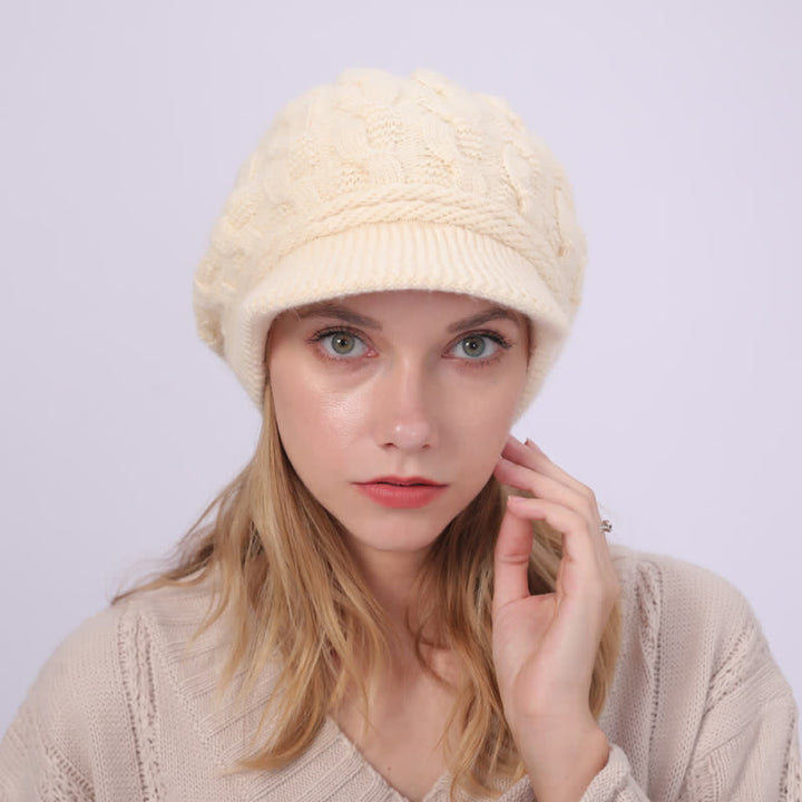 Women's Slouchy Fluffy Lining Visor Beanie Hat