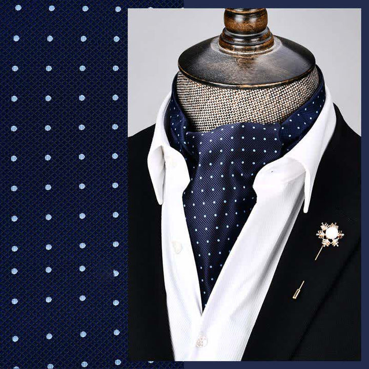 DarkBlue Modern Grandeur Floral Ascot Polka Dots Cravat