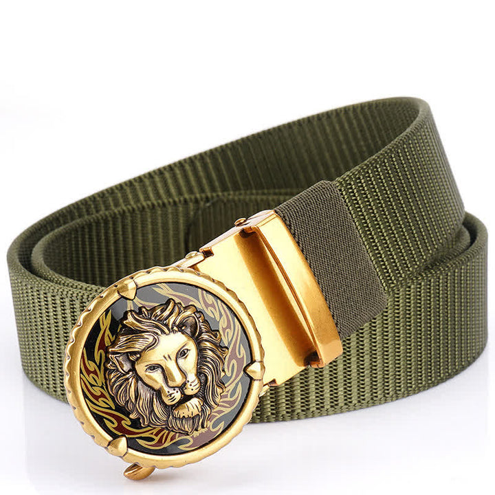 Men's Practical Lion Head Pattern Nylon Belt - Army Green / Gold - 48" - image 9