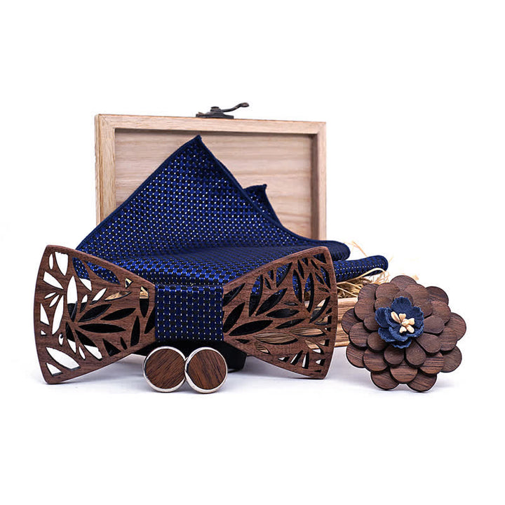 4pcs Men's Hollow Leaf Wooden Bow Tie Set