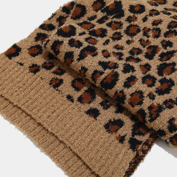 3Pcs Women's Leopard Print Hat Scarf Gloves Set