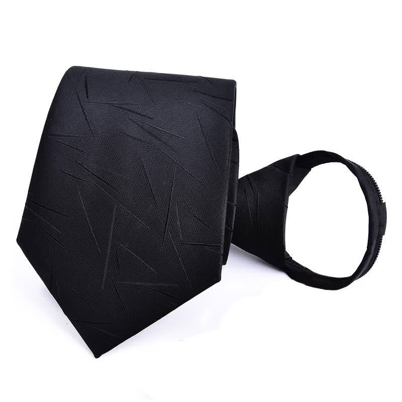Men's Bussiness Zipper Tie Plaid Striped Necktie - Black Irregular - image 17