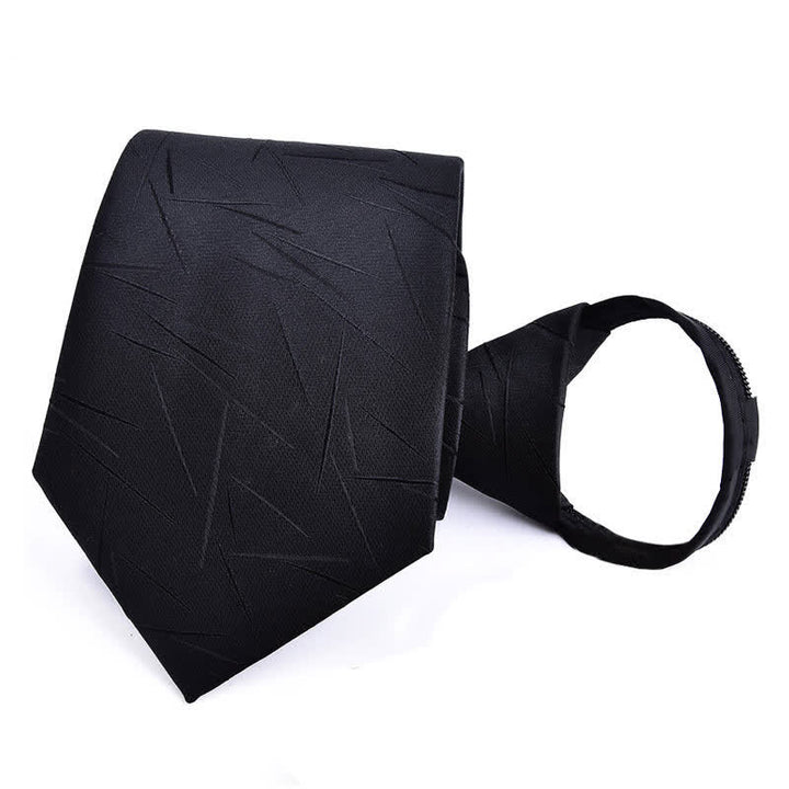 Men's Bussiness Zipper Tie Plaid Striped Necktie - Black Irregular - image 17