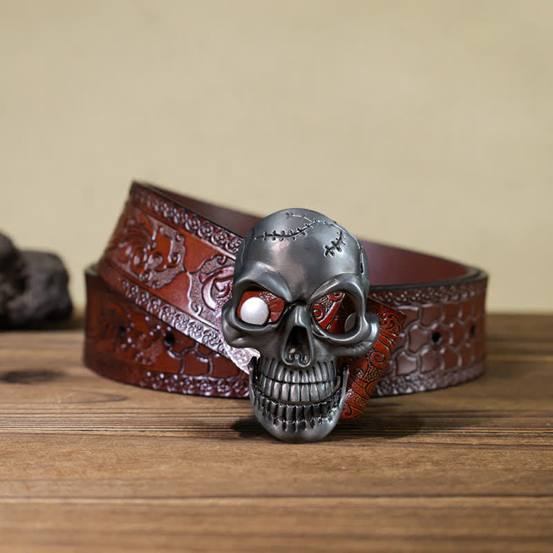 Men's DIY Skull Head Jaw Mobility Buckle Leather Belt