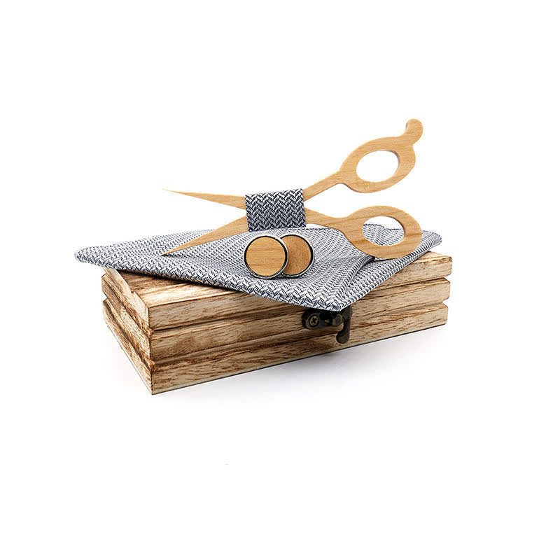 3Pcs Men's Scissors Wooden Bow Tie Set