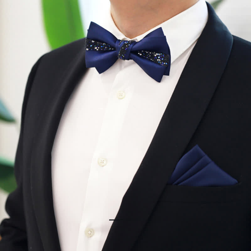 Men's Sparkling Glitter Bow Tie Pocket Square