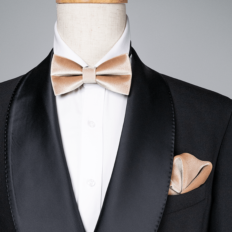 Men's Champagne Solid Color Velvet Bow Tie