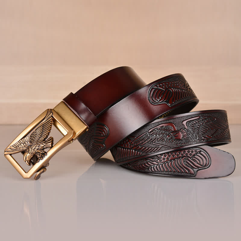 Men's Hollow Eagle Buckle Embossed Leather Belt