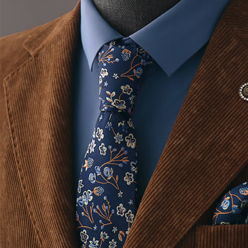 Men's Mysterious Navy & White Floral Necktie - Navy - image 0
