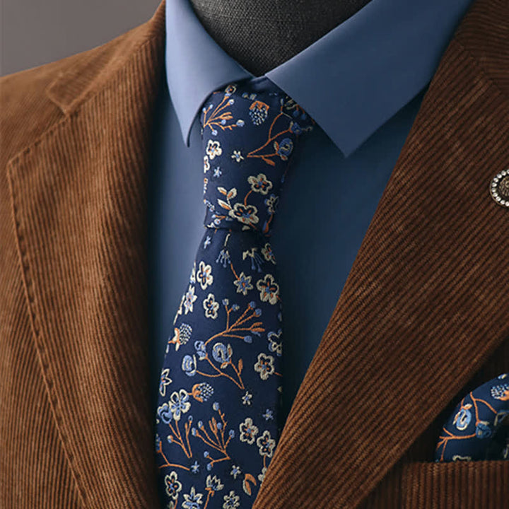 Men's Mysterious Navy & White Floral Necktie - Navy - image 0