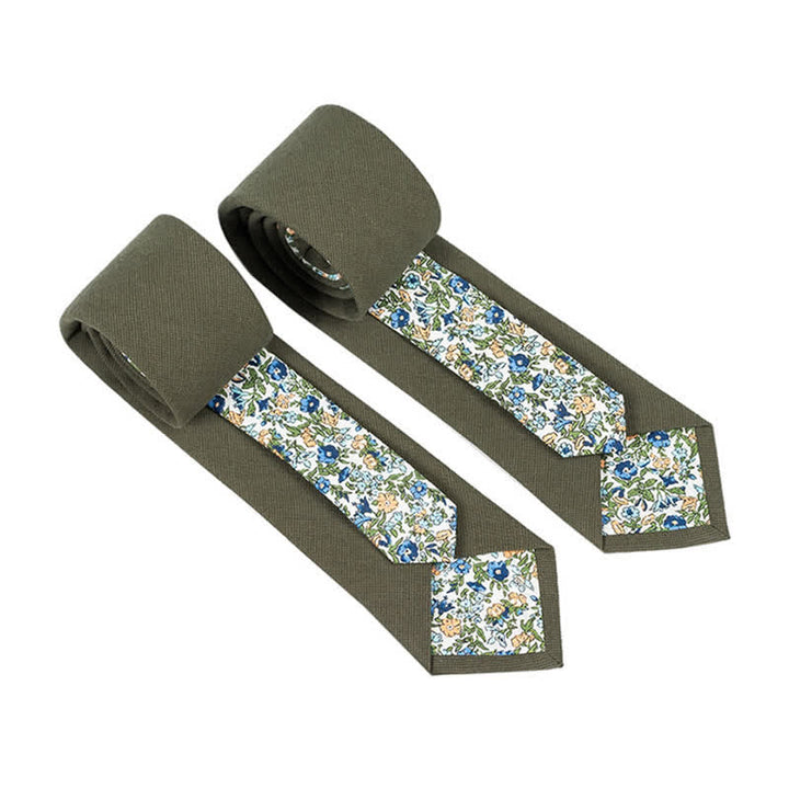 Men's Novel Plaid Floral Patchwork Necktie - DarkOliveGreen - image 15