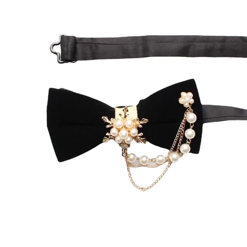 Men's Pearls Snowflake Chain Plain Bow Tie