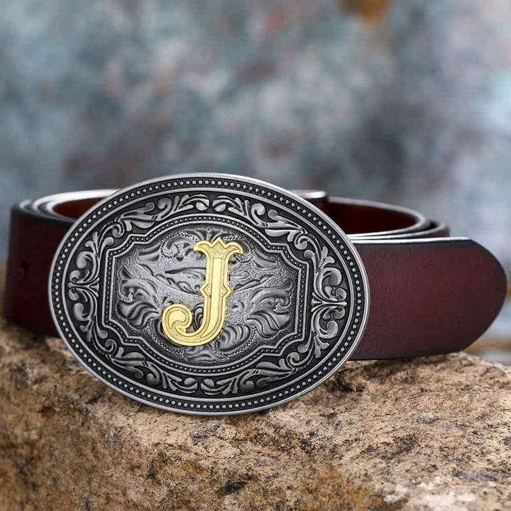 DIY Unisex Hip Hop Initial Letter Embossment Buckle Leather Belt