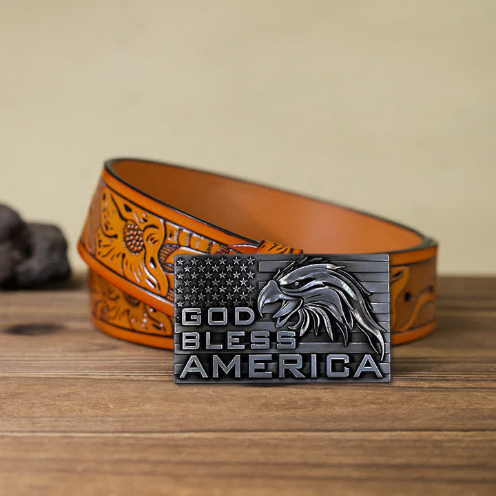 Men's DIY God Bless America Eagle Buckle Leather Belt