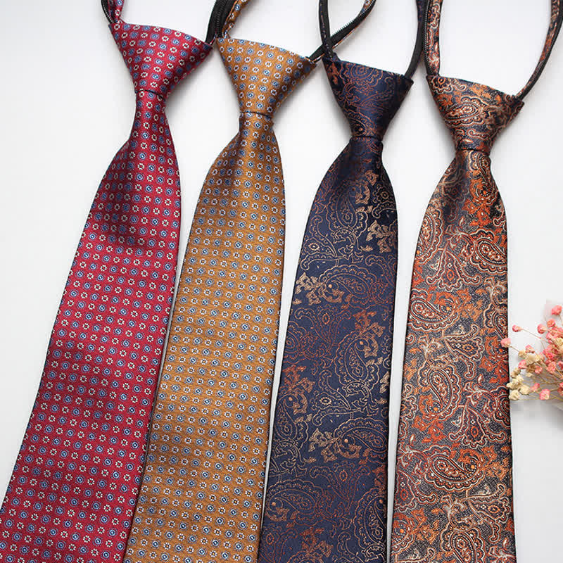 Men's Retro Paisley Flower Zipper Tie Necktie - image 0