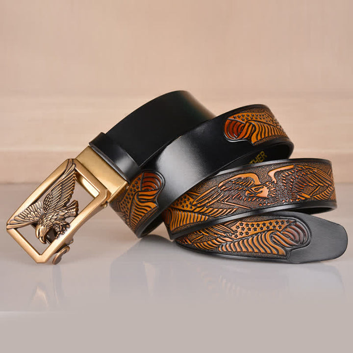 Men's Hollow Eagle Buckle Embossed Leather Belt