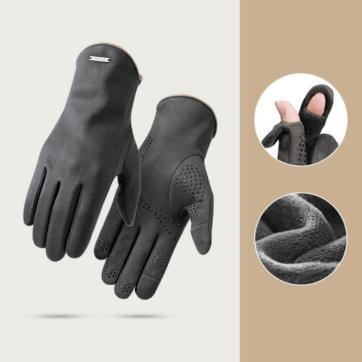 Suede Thermal Velvet Split Finger Gloves