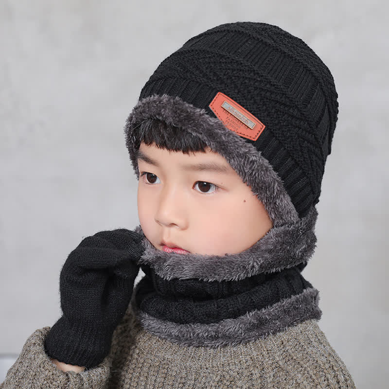 3Pcs Adult-Child Beanies Knitted Hat Scarf Gloves Set