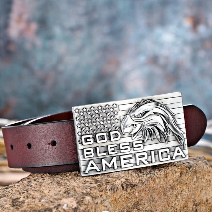 Men's DIY God Bless America Eagle Buckle Leather Belt