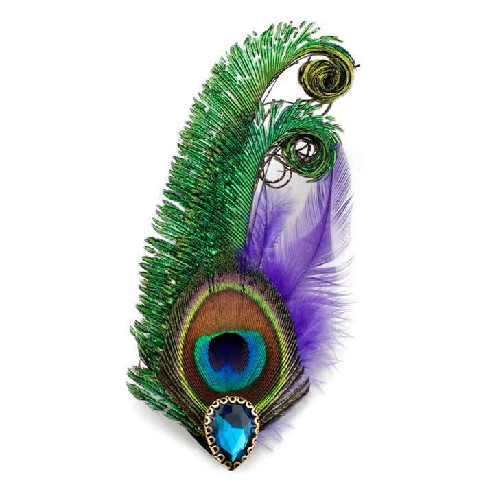 Rhinestone Peacock Eye Feather Brooch