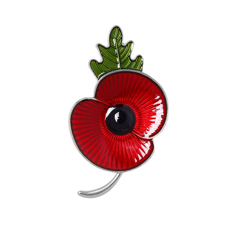 Unisex Memorial Red Poppy Leaf Brooch - image 7
