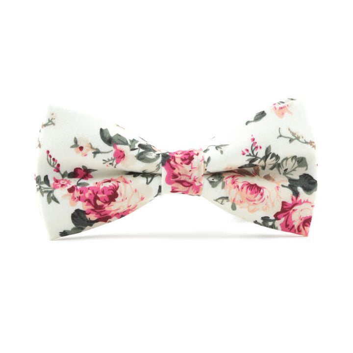 Men's Dyeing Rose Leaves Floral Bow Tie - Ivory - image 7