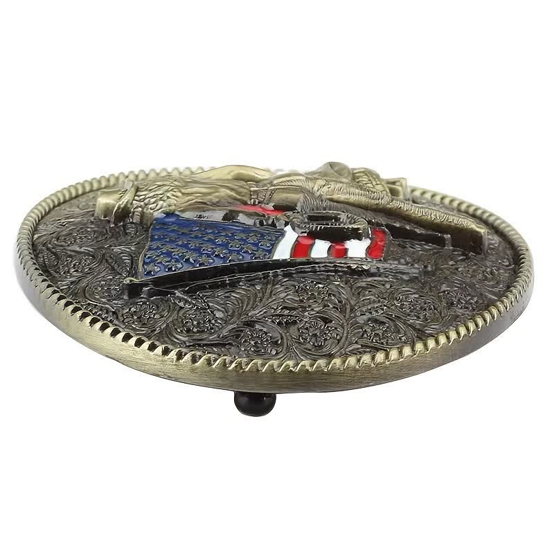 Men's DIY Cowboy American Flag Buckle Leather Belt