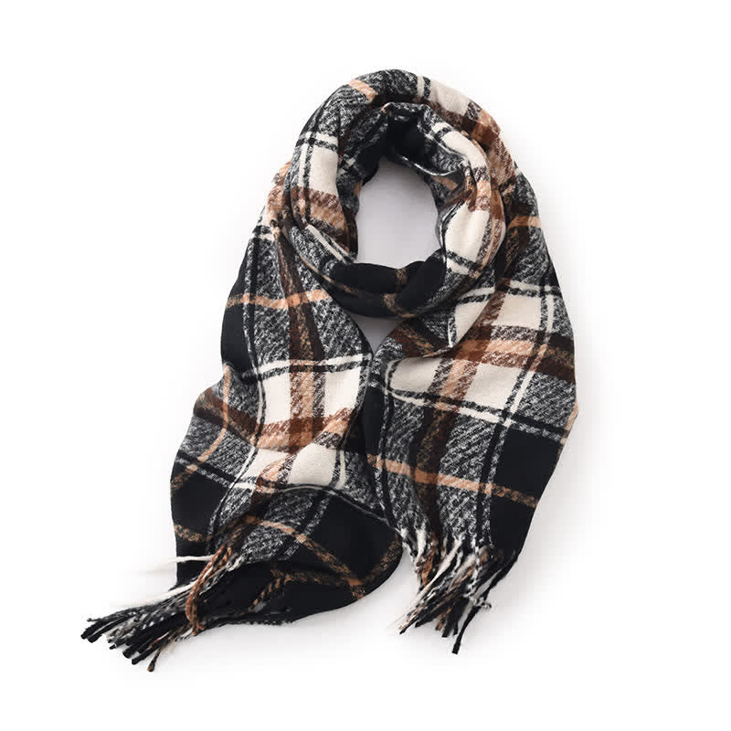 Women's Daily Knit Woven Tartan Checker Scarf