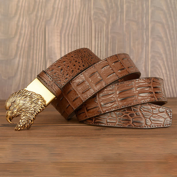 Men's Eagle Head Crocodile Embossed Leather Belt